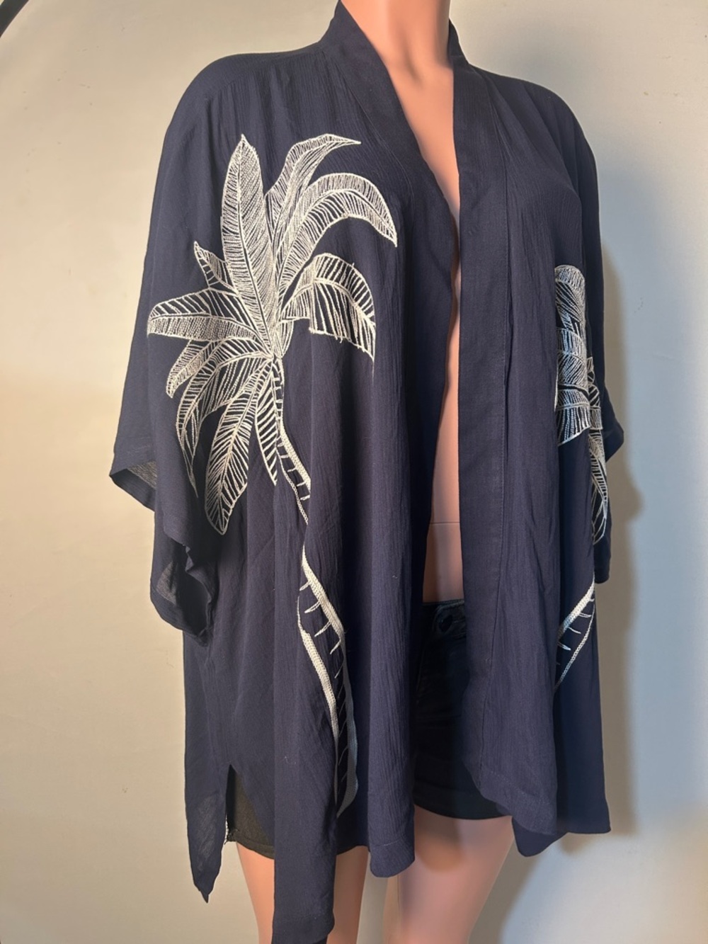 CHICOS Kimono Cardigan Open Front Embroidered Gauze Lightweight Size S/M